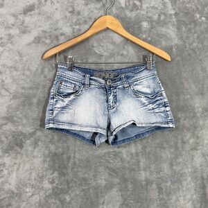 90's style BONGO Booty Shorts  Distressed Embroidered Denim Women Jrs Sz 3
